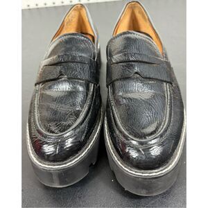 Franco Sarto Loafers Lug Sole Chunky Heel Black  Patent Leather Size 8.5